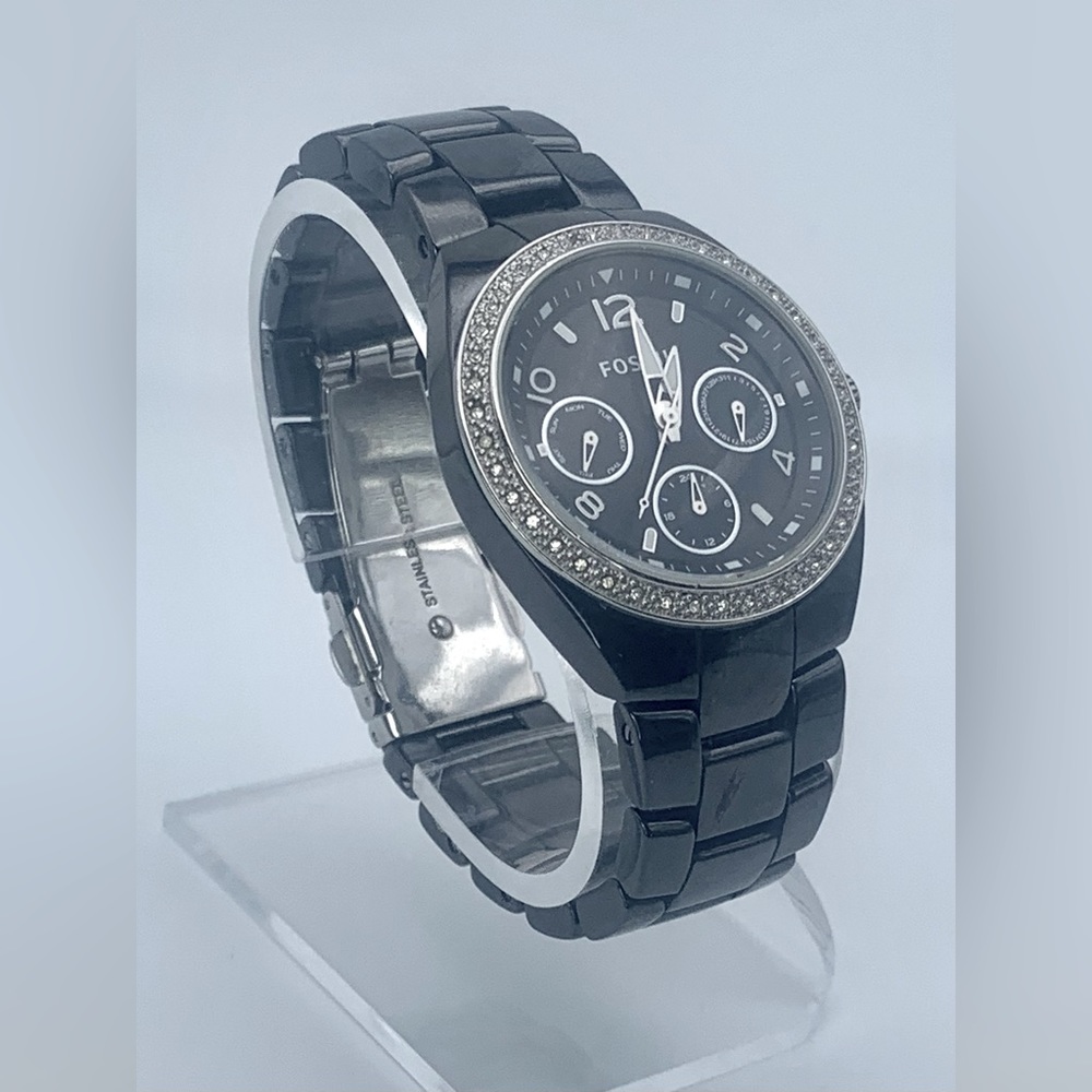 HARD TO FIND Fossil CE1043 Black Ceramic Band Wristwatch.
